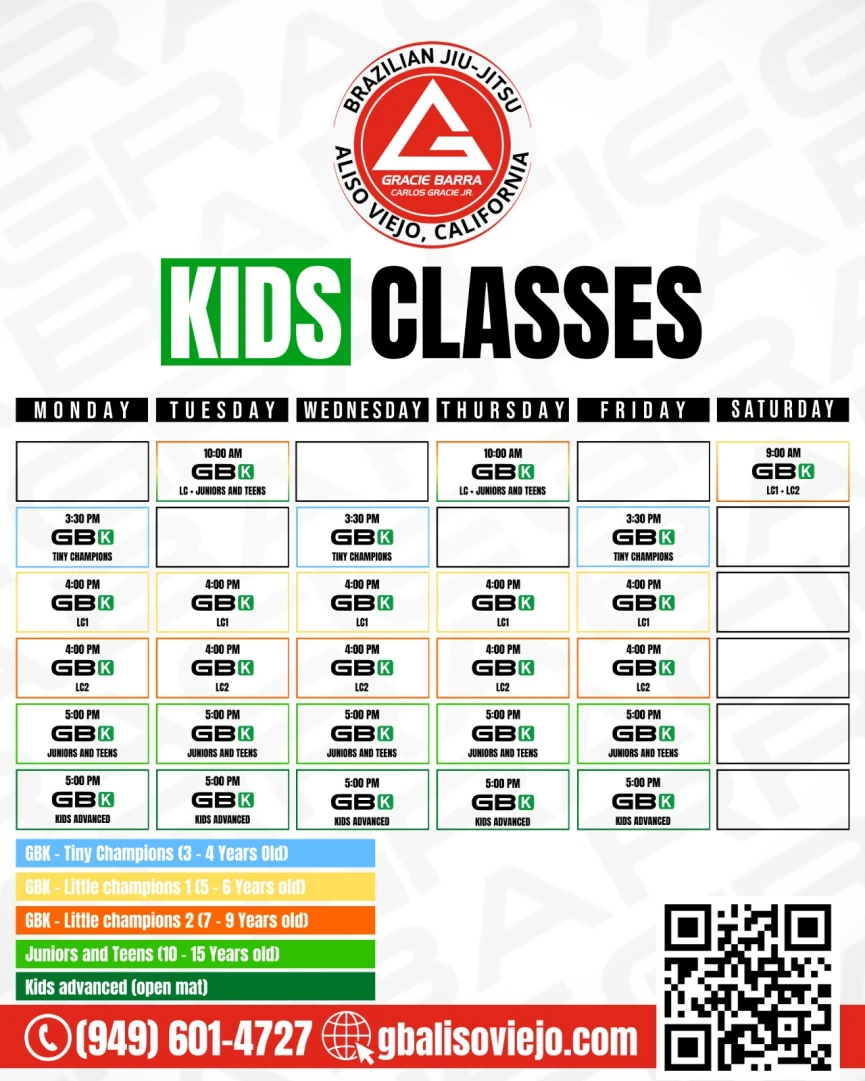 Gracie Barra Aliso Viejo kids class schedule